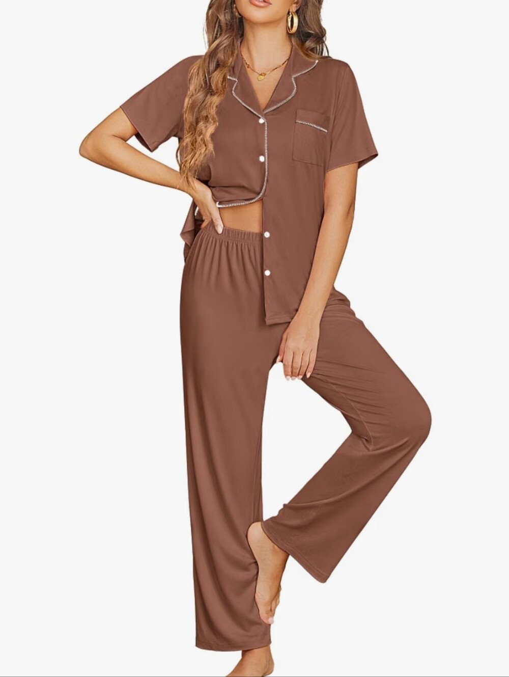 Women's Brown Short Slv 2 pc PJ's Leisure Wear BNIB S oversized, super soft! $35